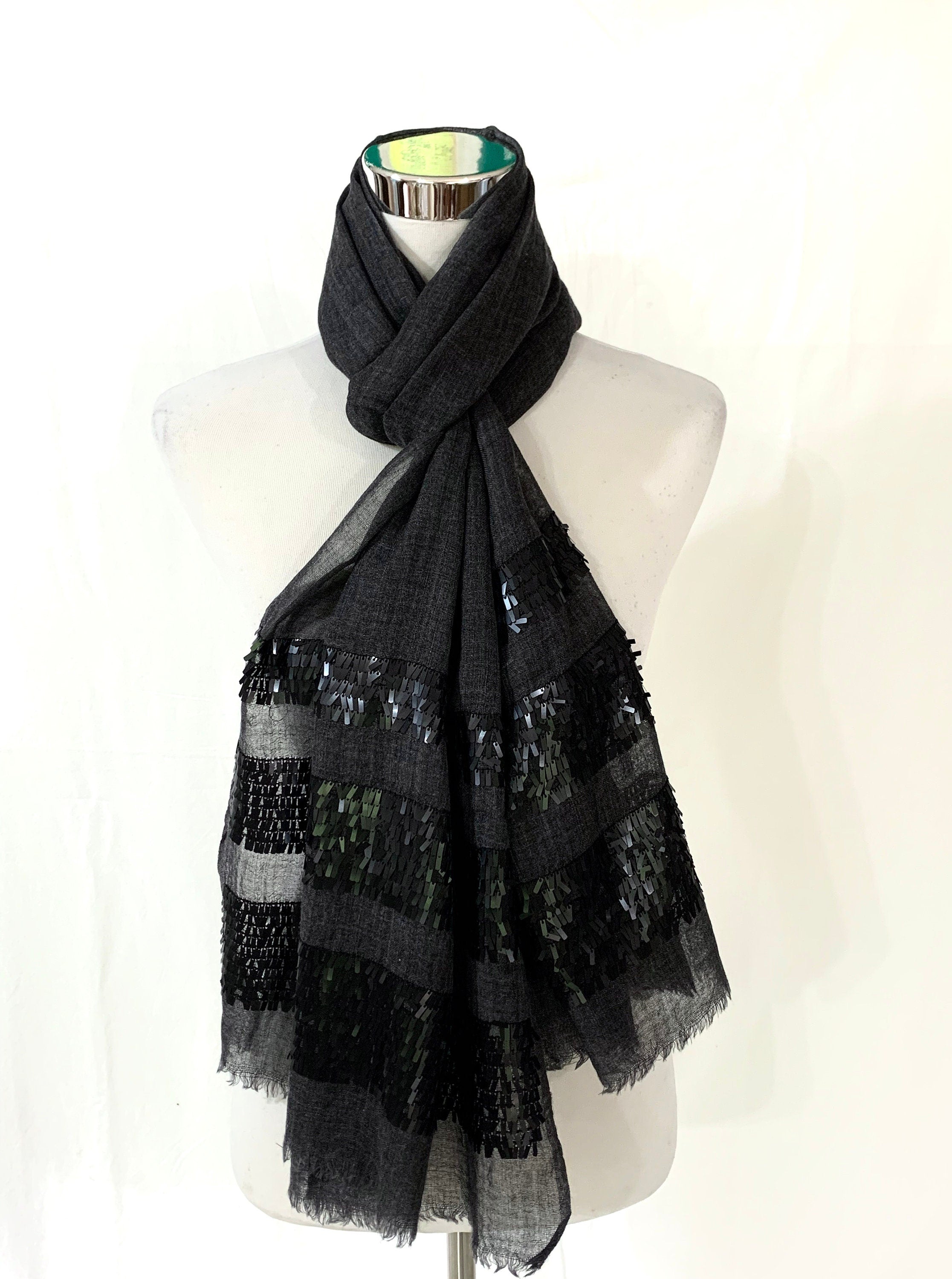 Black sequins wrap, hand embroidered ...